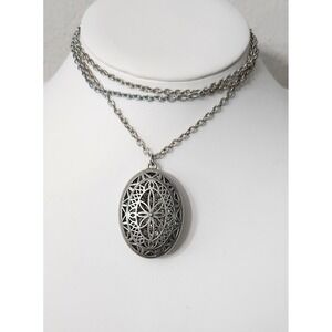 Lane Bryant Silver Tone Reversible Rhinestones Heart Necklace Pendant Chain 35"